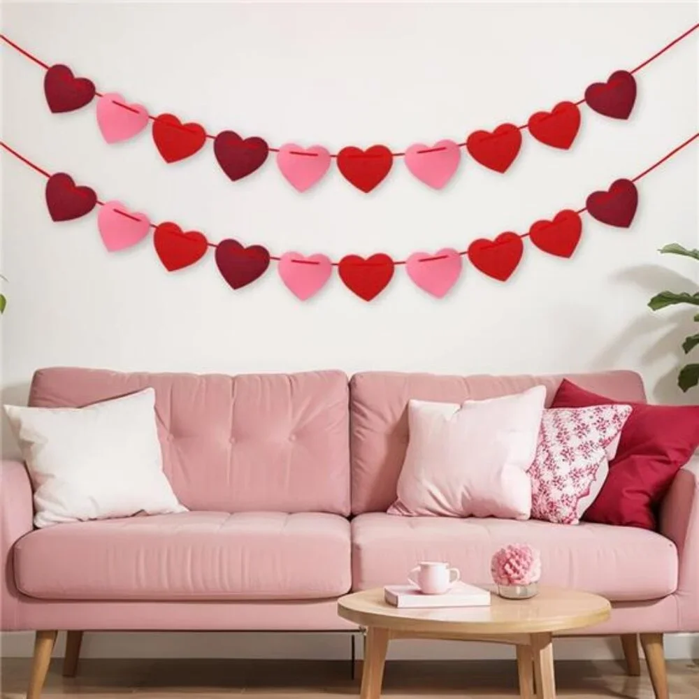 New Valentines Day Decorations 6 PCS Felt Garland for Valentines St Patricks